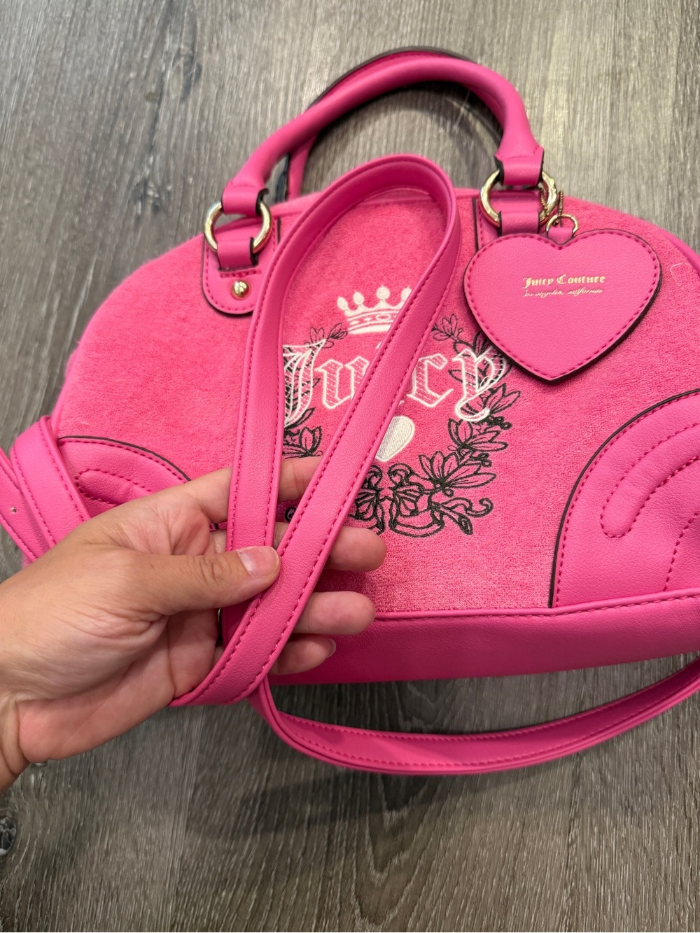 EUC Vintage Juicy Couture Hot Pink Heart Charm Satchel - Picture 4 of 9